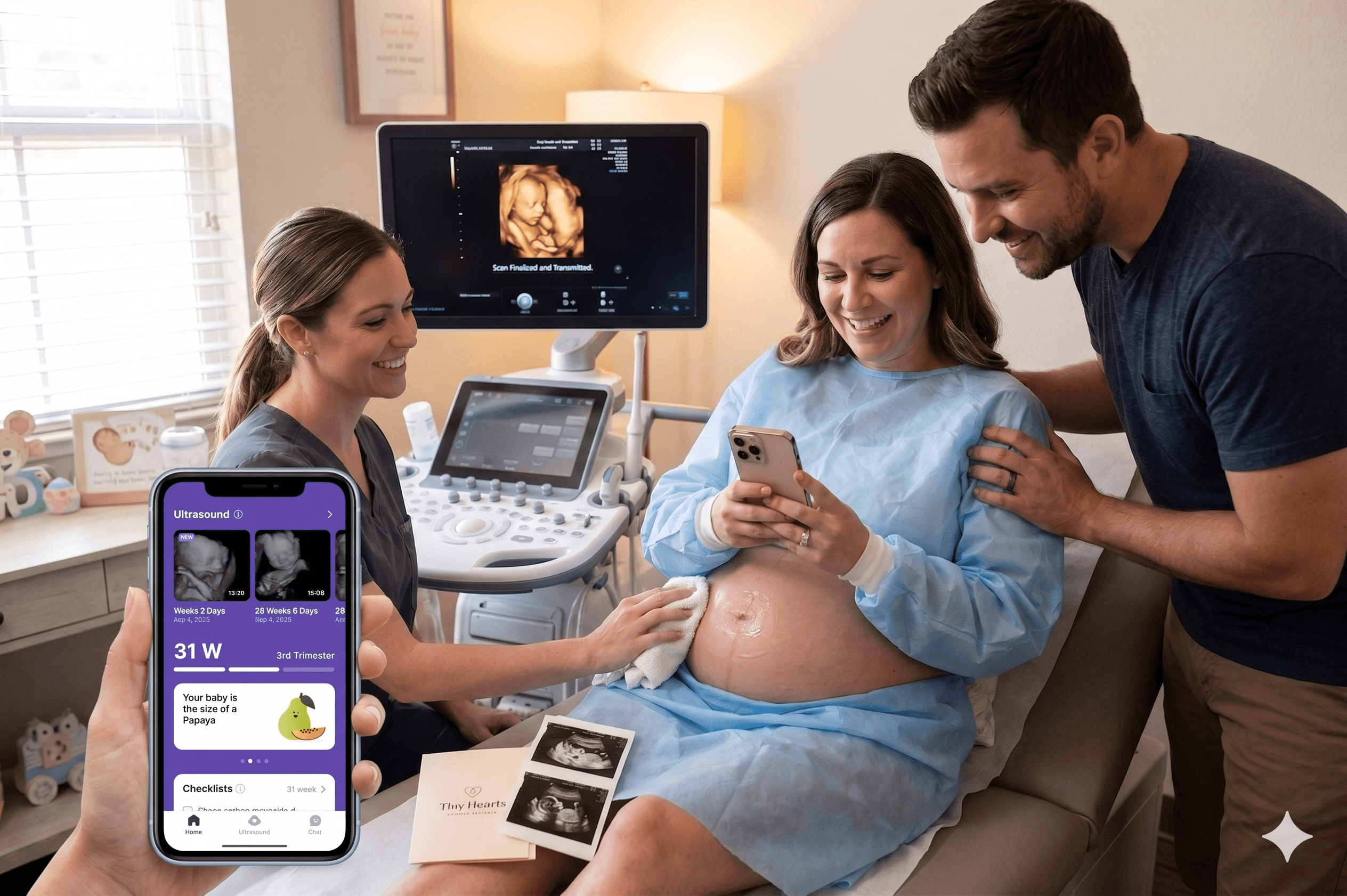 Bomee Core — ultrasound studio delivering scans directly to the mom's phone
